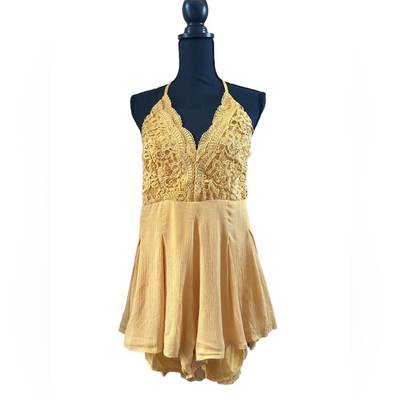 Lulus Lace Bodice Romper in Mustard Yellow - Picture 3 of 5